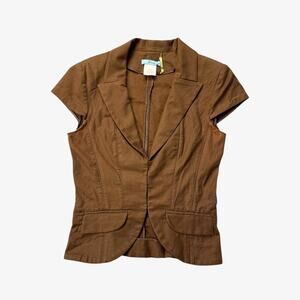 Brown y2k fitted short sleeve blazer top office siren - size 6 from Marciano
